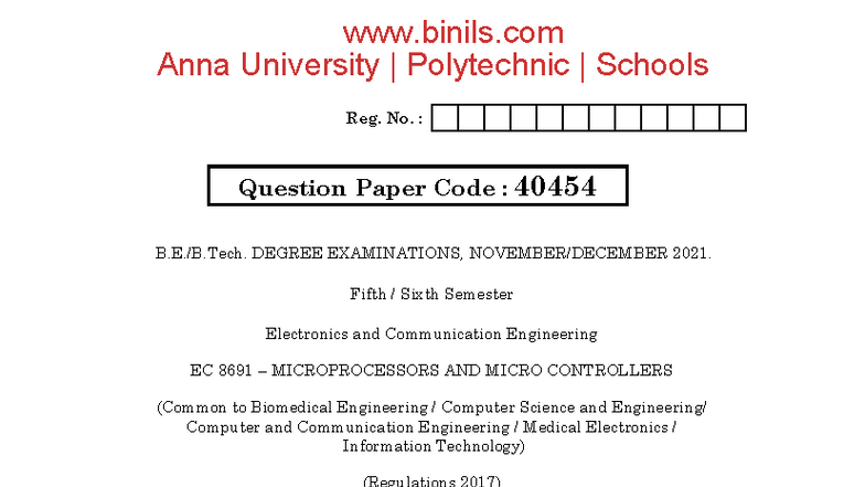 EC8691 Microprocessors & Microcontrollers Nov-Dec 2021 Exam Paper - Studocu