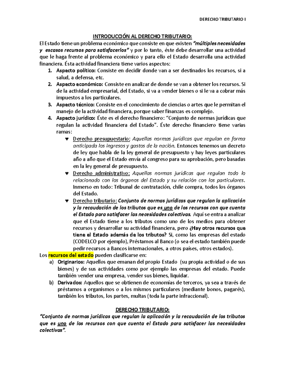 Derecho Tributario I - Introducción a Conceptos y Normativas Clave - Document Preview