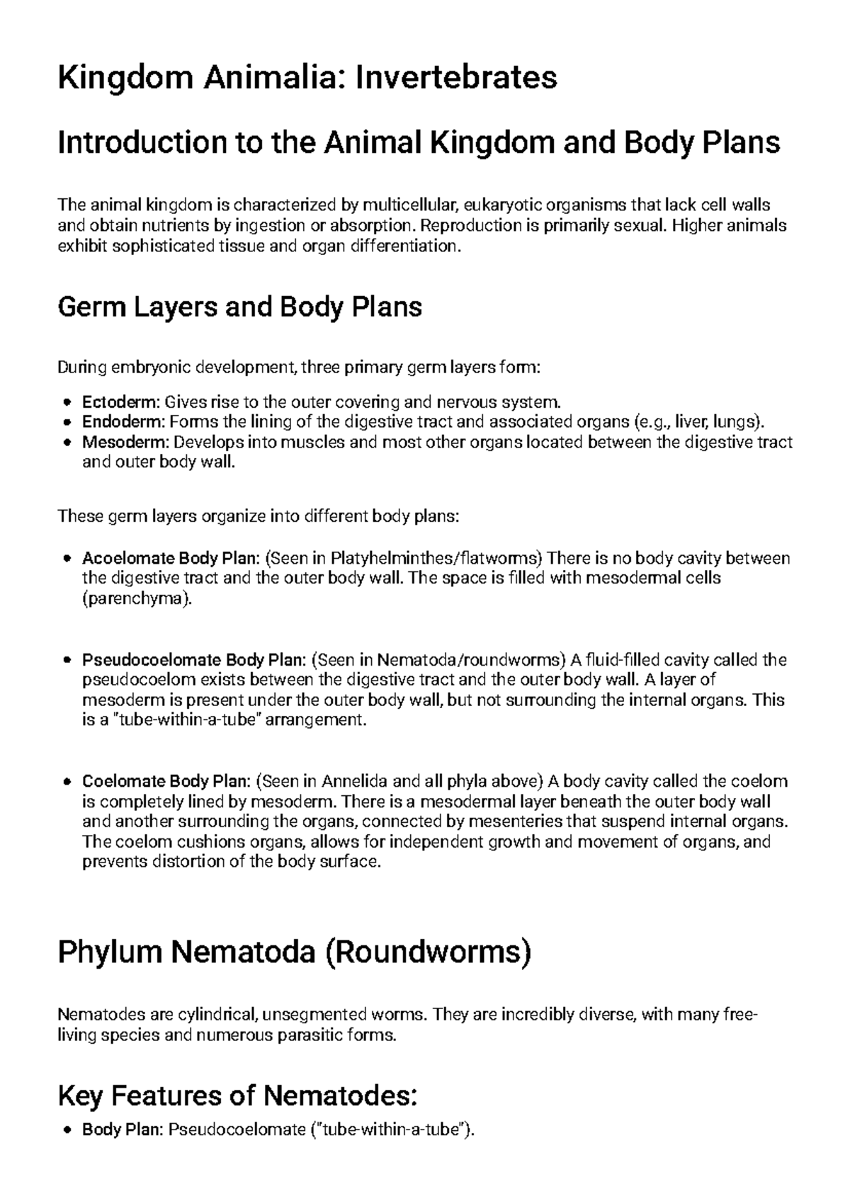 Lab Exam 2 Study Guide: Kingdom Animalia and Body Plans - Studocu