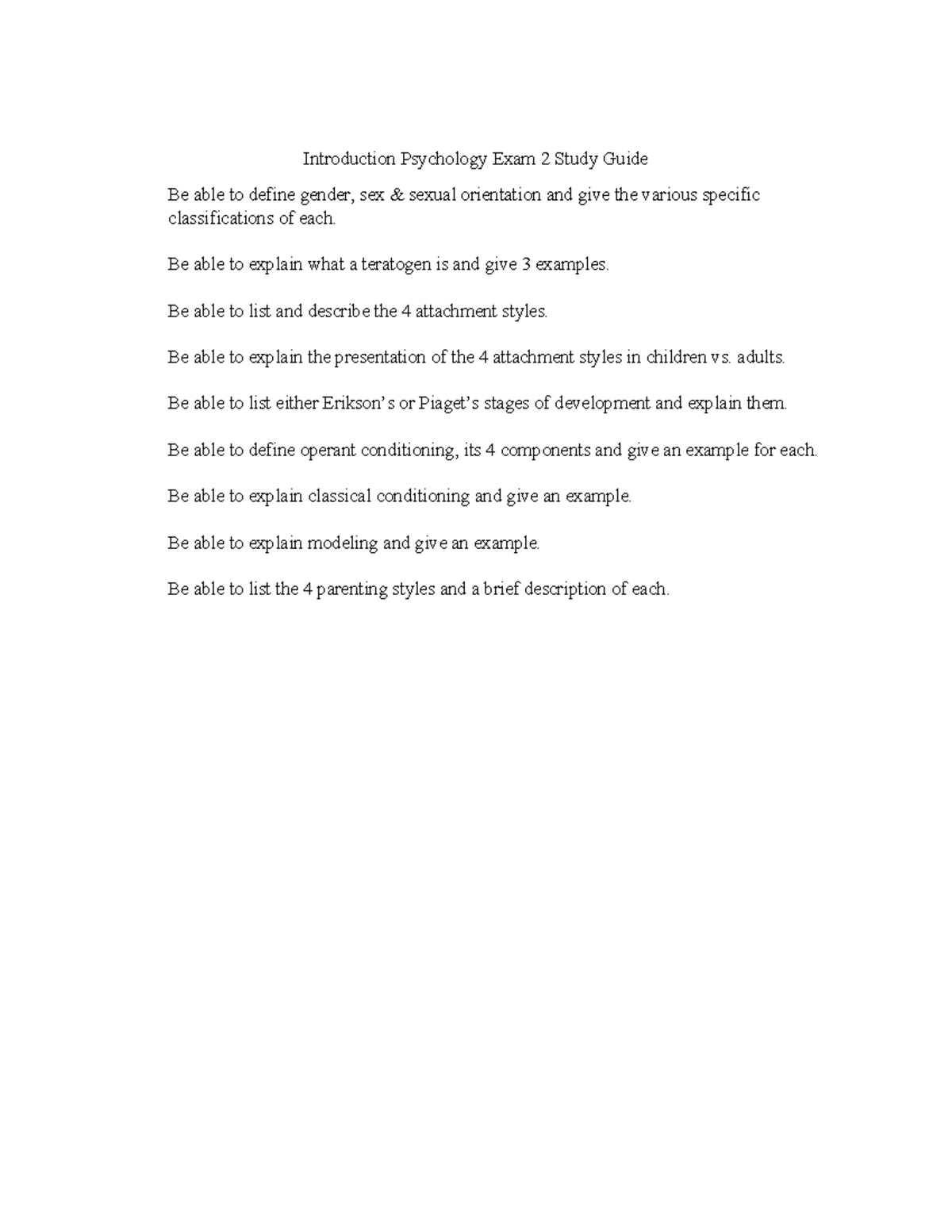 Introduction to psych exam 2 study guide - Introduction Psychology Exam ...