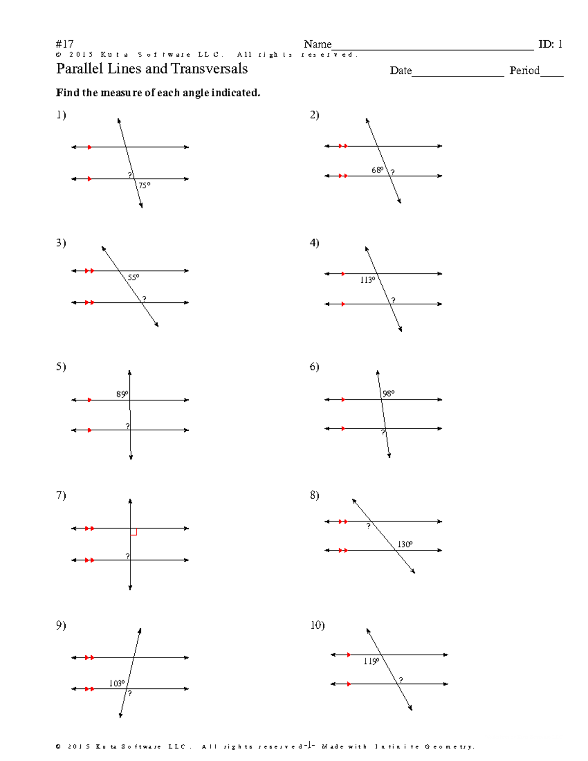 Parallel Lines and Transversals Practice - ©L [ 2 P 0 z 1 D 5 ...