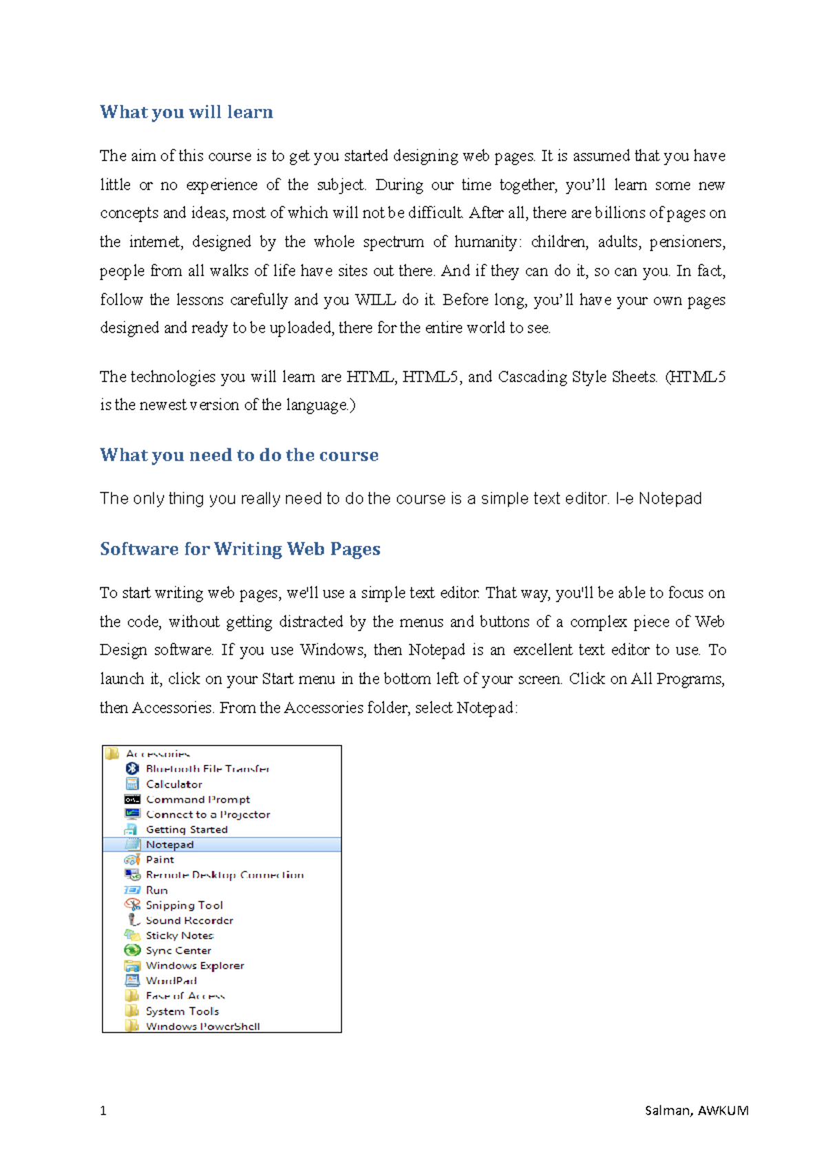Week 1 - Introductory Notes for Web Development Course - Studocu