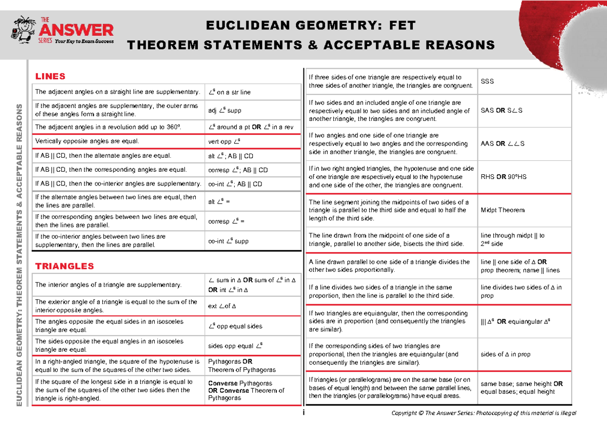 EUCLIDEAN GEOMETRY: THEOREM STATEMENTS & REASONS FET - Studocu