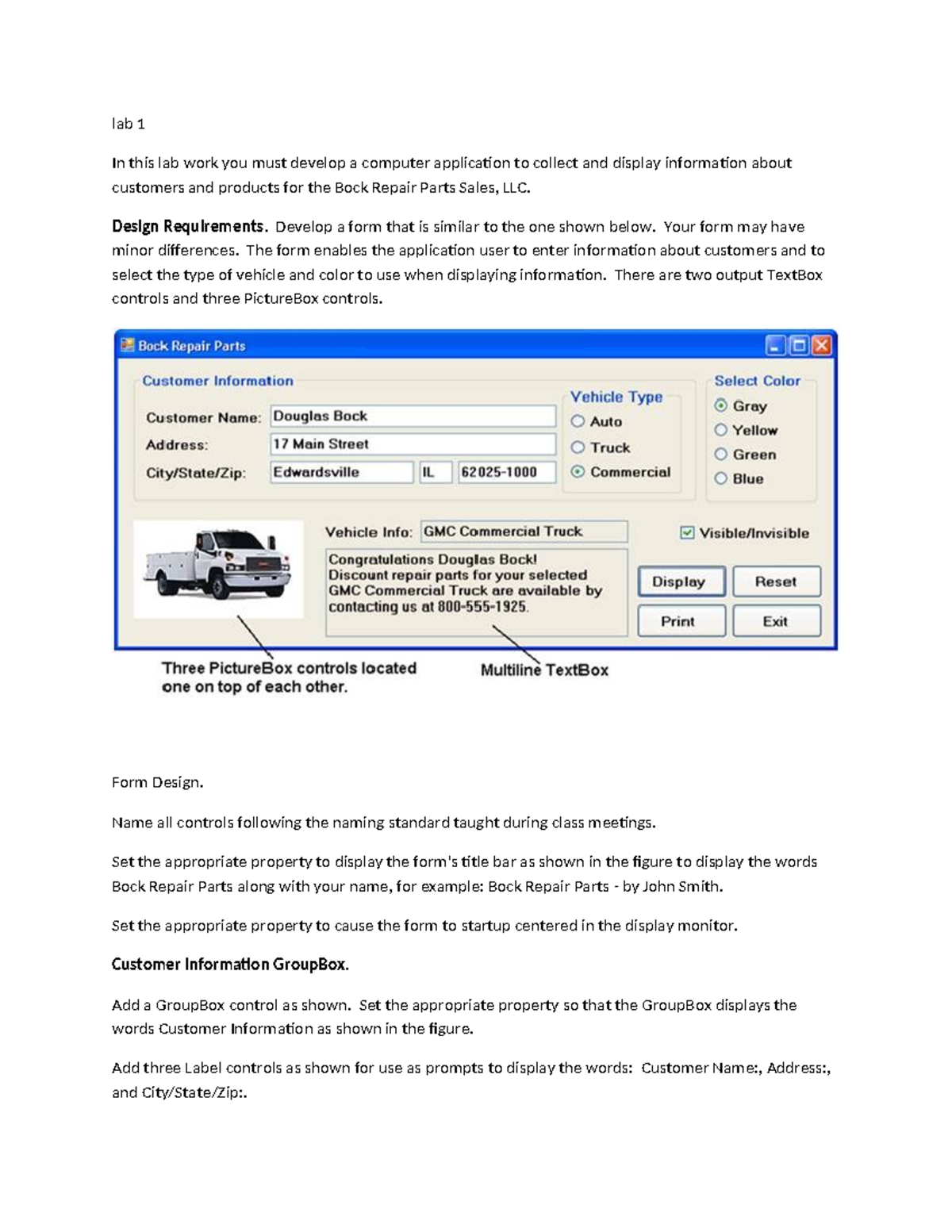 Lab 1 - VB Application Development for Customer & Vehicle Info - Studocu