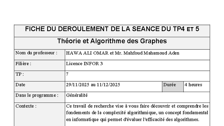 Fiche TP7: Théorie et Algorithmes des Graphes - L3 INFOR 2025 - Studocu