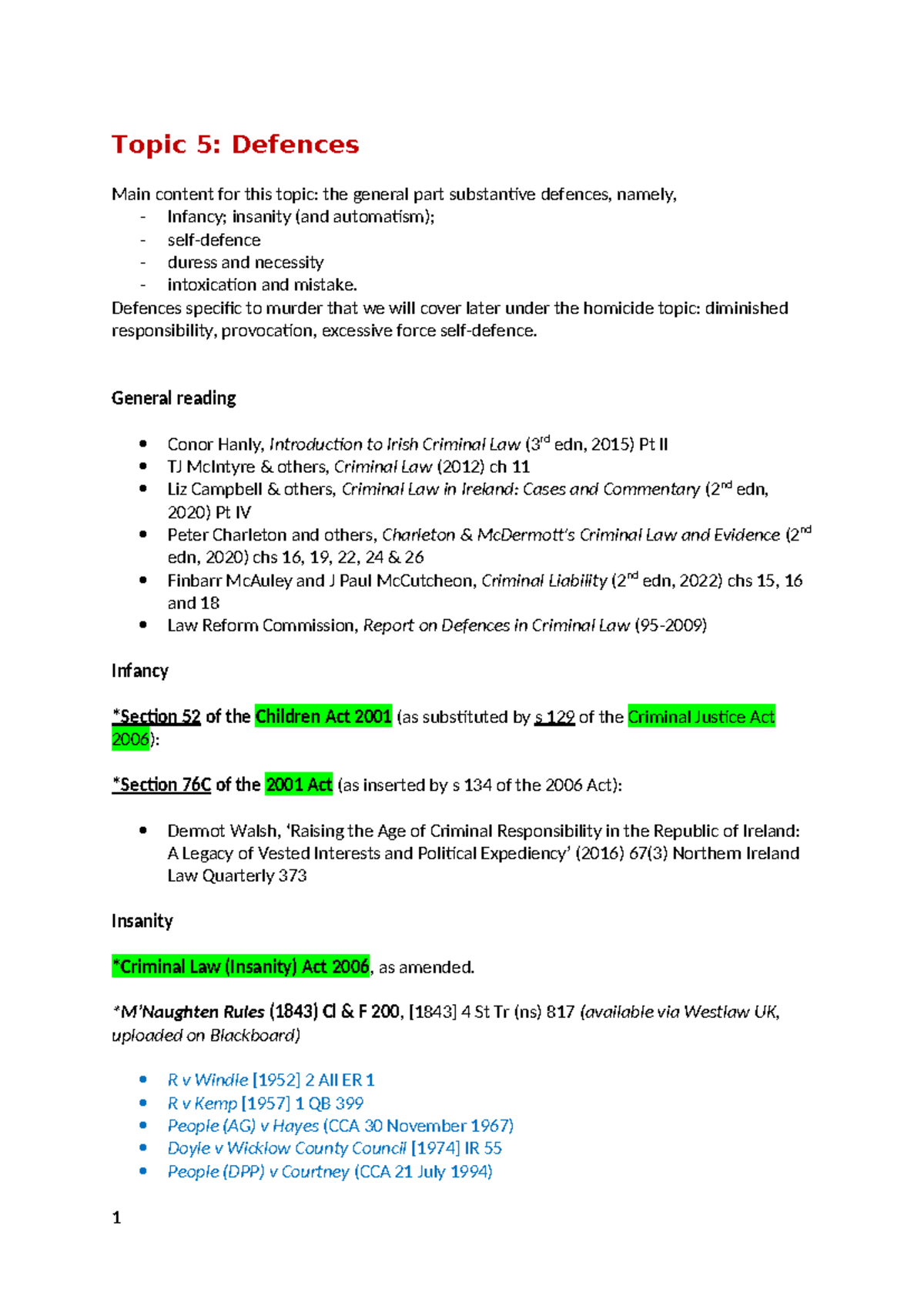 Defences in Criminal Law: Topic 5 Overview and Key Cases - Studocu