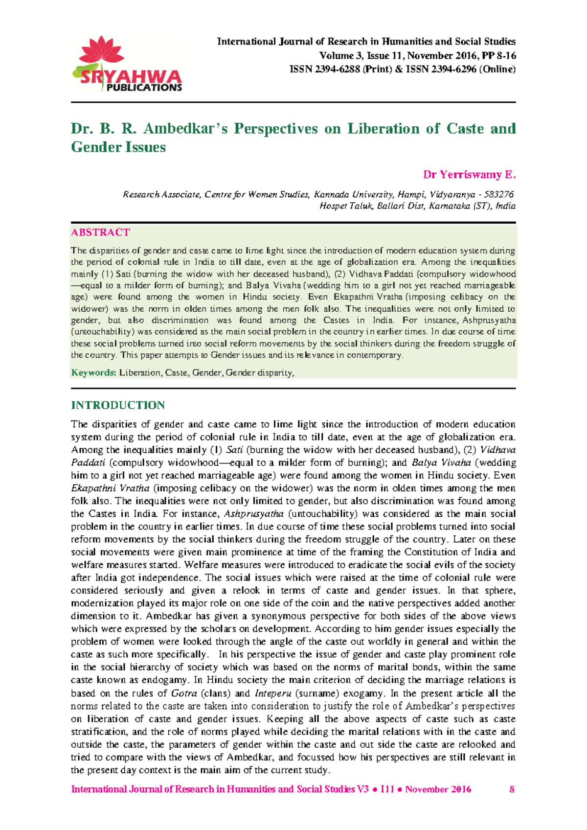 Perspectives on Caste and Gender Issues: Insights from Dr. Ambedkar ...