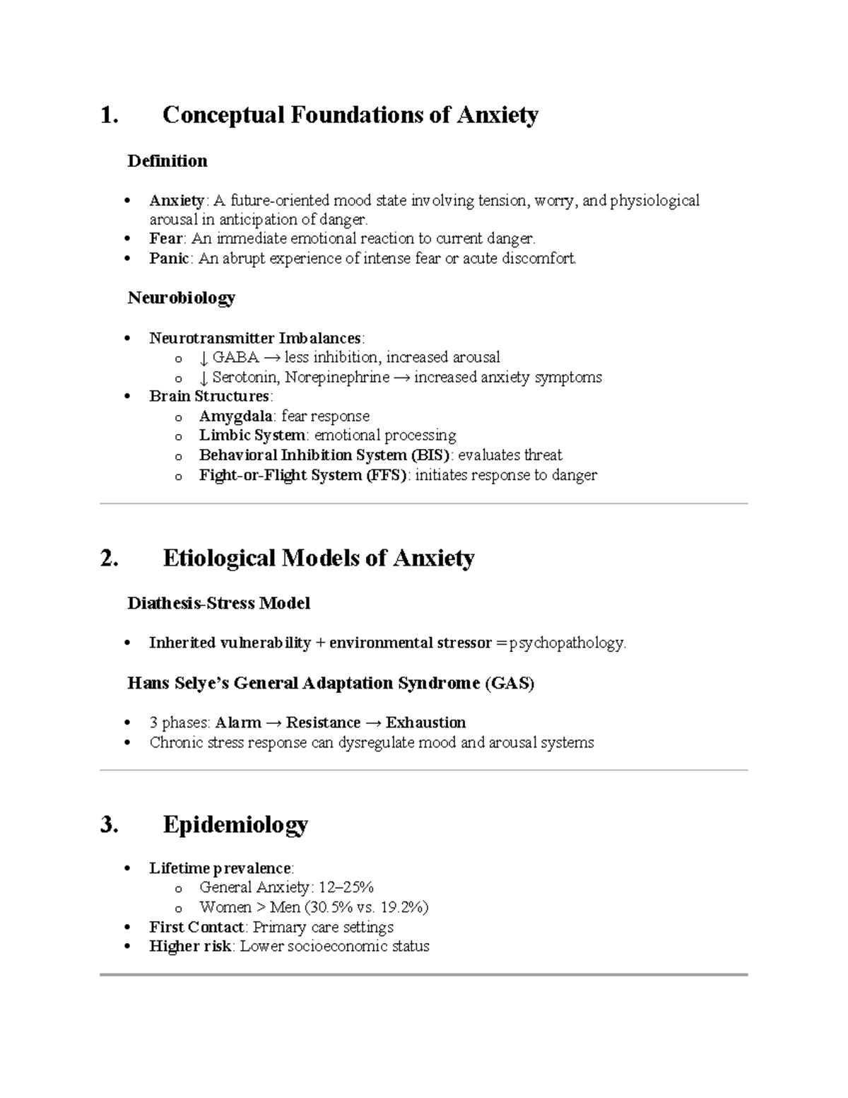 Anxiety Study Guide: Conceptual Foundations & Diagnostic Criteria - Studocu