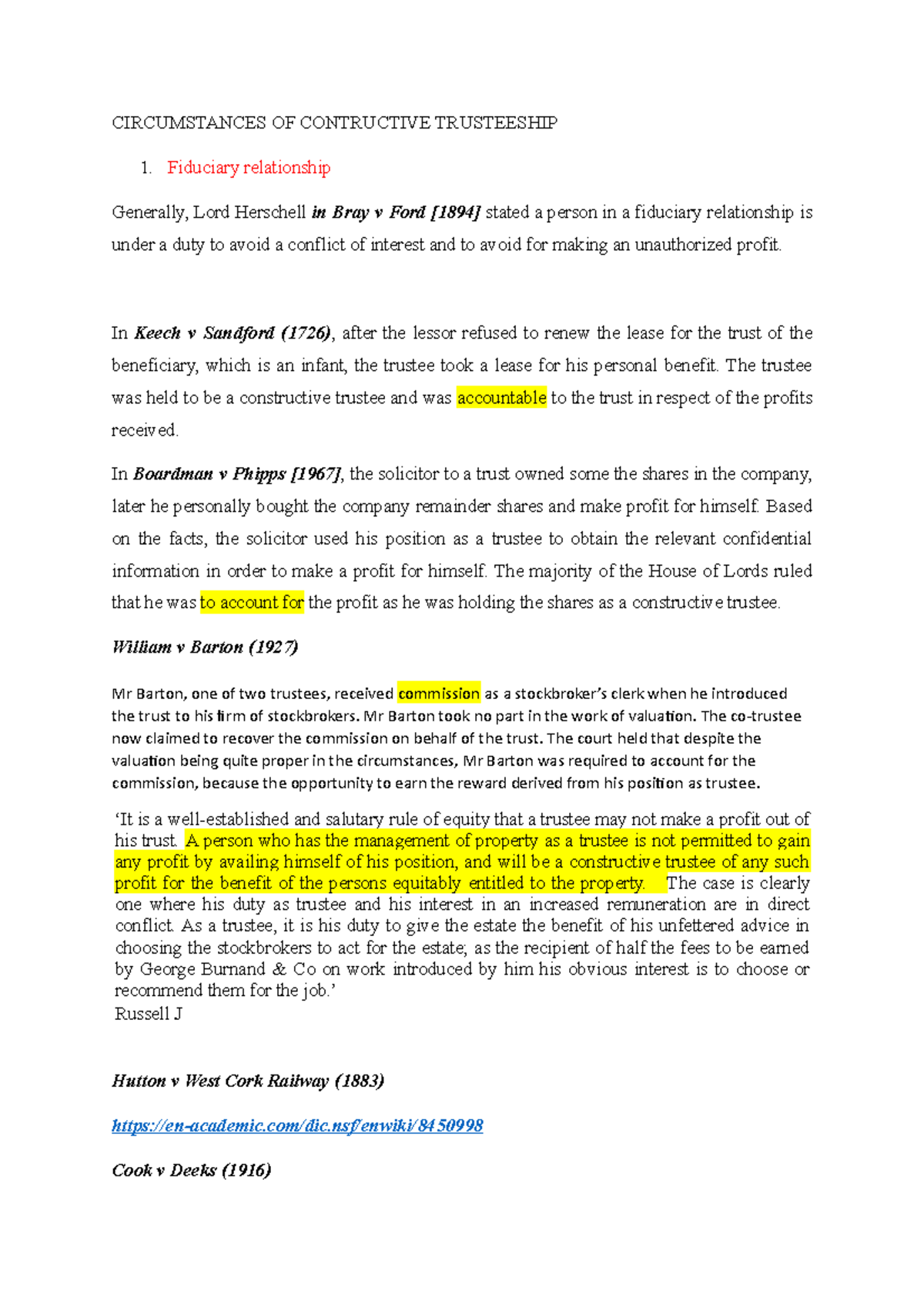 Constructive Trusts in Equity: Key Cases & Principles Notes - Studocu