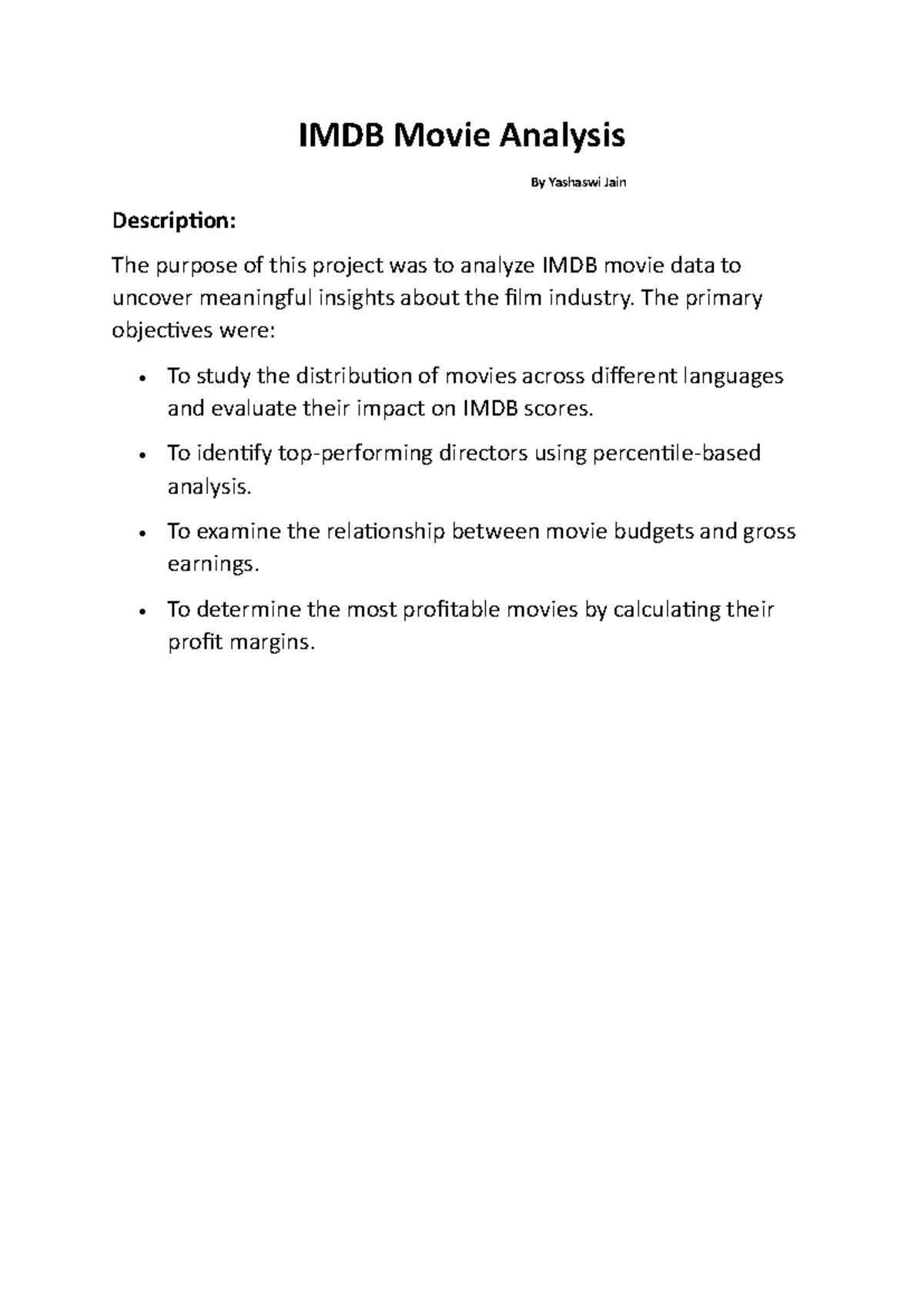 IMDB Movie Analysis Project: Insights & Findings by Yashaswi Jain - Studocu