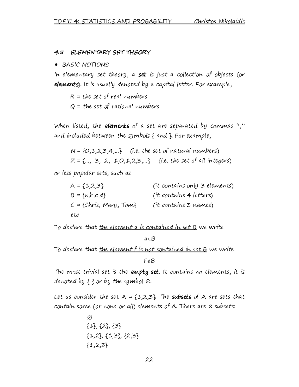 4.5 Elementary Set Theory - 4 ELEMENTARY SET THEORY BASIC NOTIONS In ...
