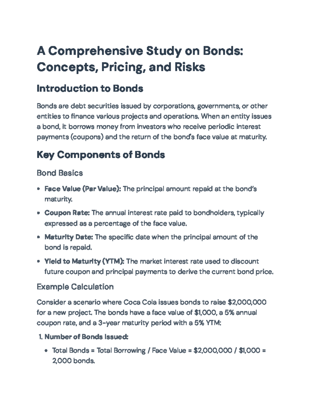 A Comprehensive Study on Bonds: Pricing, Types, and Risks Analysis - A ...