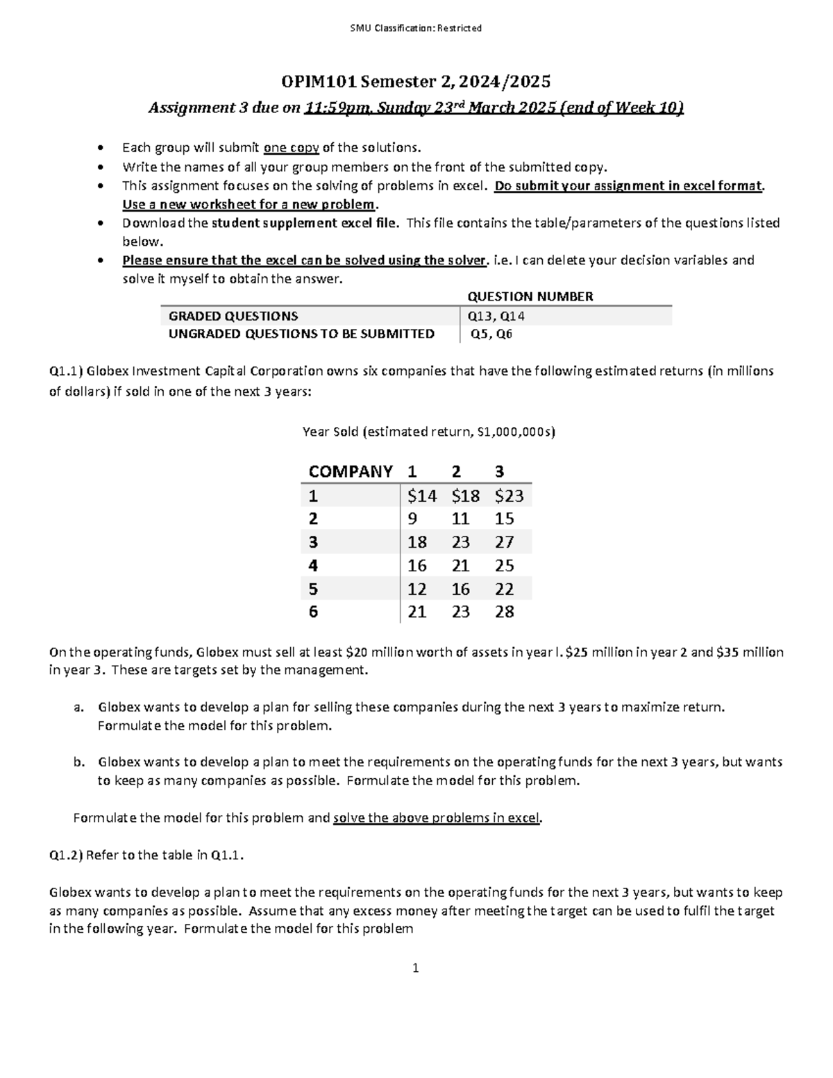 OPIM101 Semester 2, Assignment 3: Excel Problem Solving Guide - Studocu