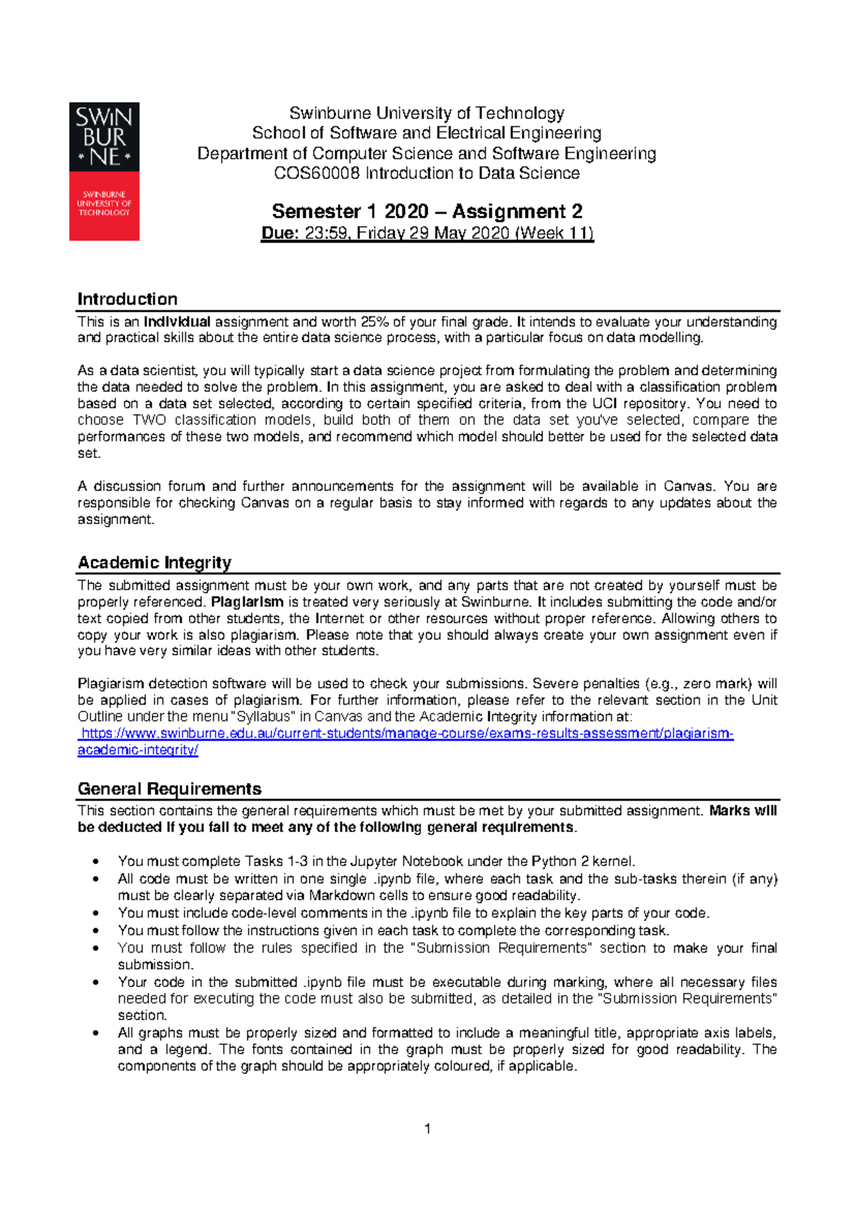 IDS-2020S1-A2 - This is an individual assignment and worth 25% of your ...