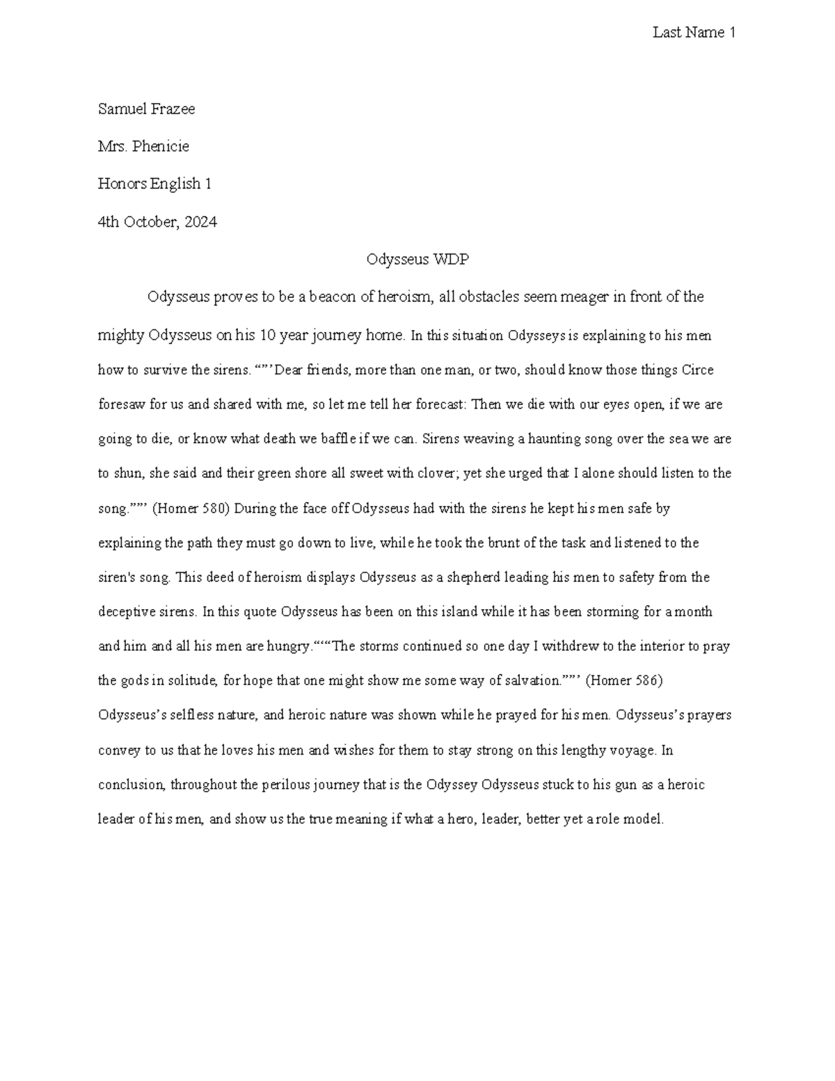 Honors English 1 Essay: Heroism in Odysseus' Journey - Studocu