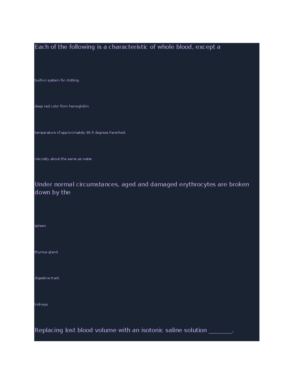 BIO 101 - Blood and Cardiovascular System Quiz Review Guide - Studocu