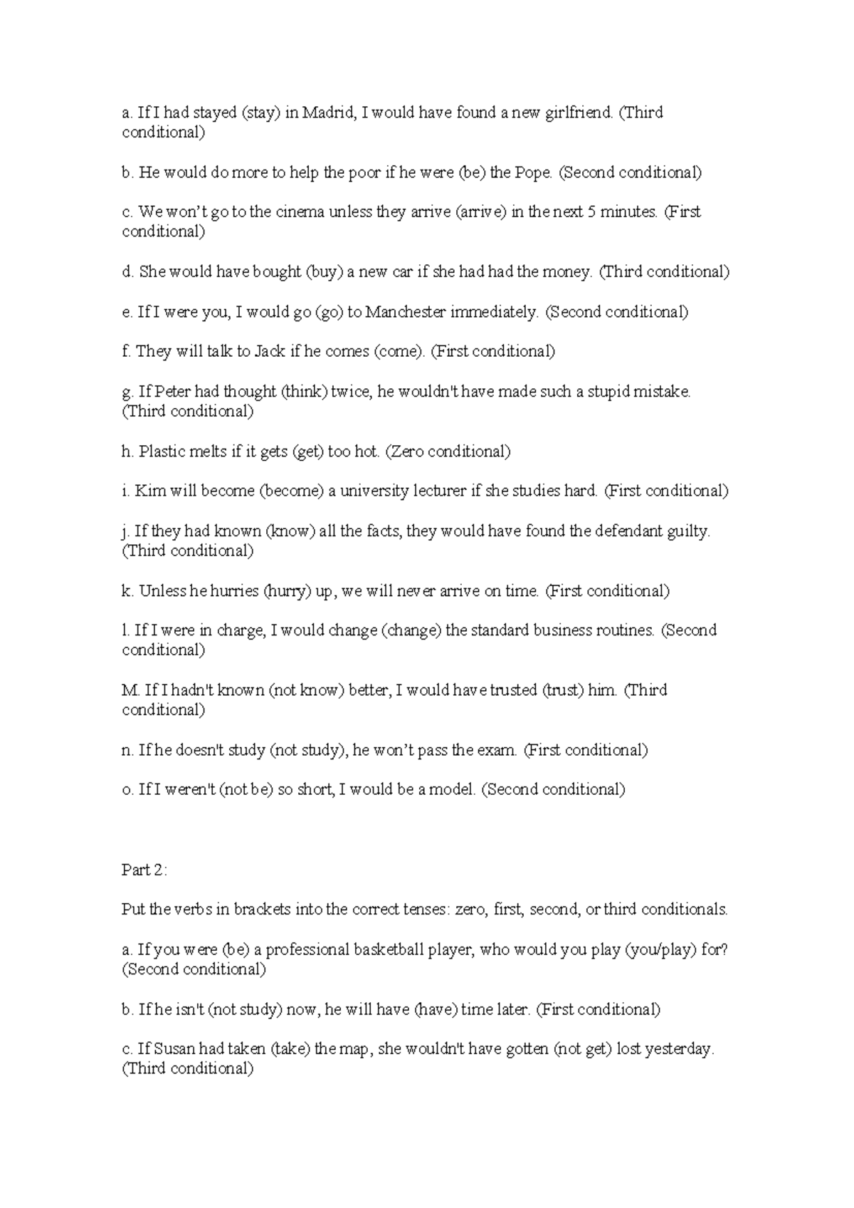 Ejercicio 2: Conditionals Practice (Grammar) - Studocu