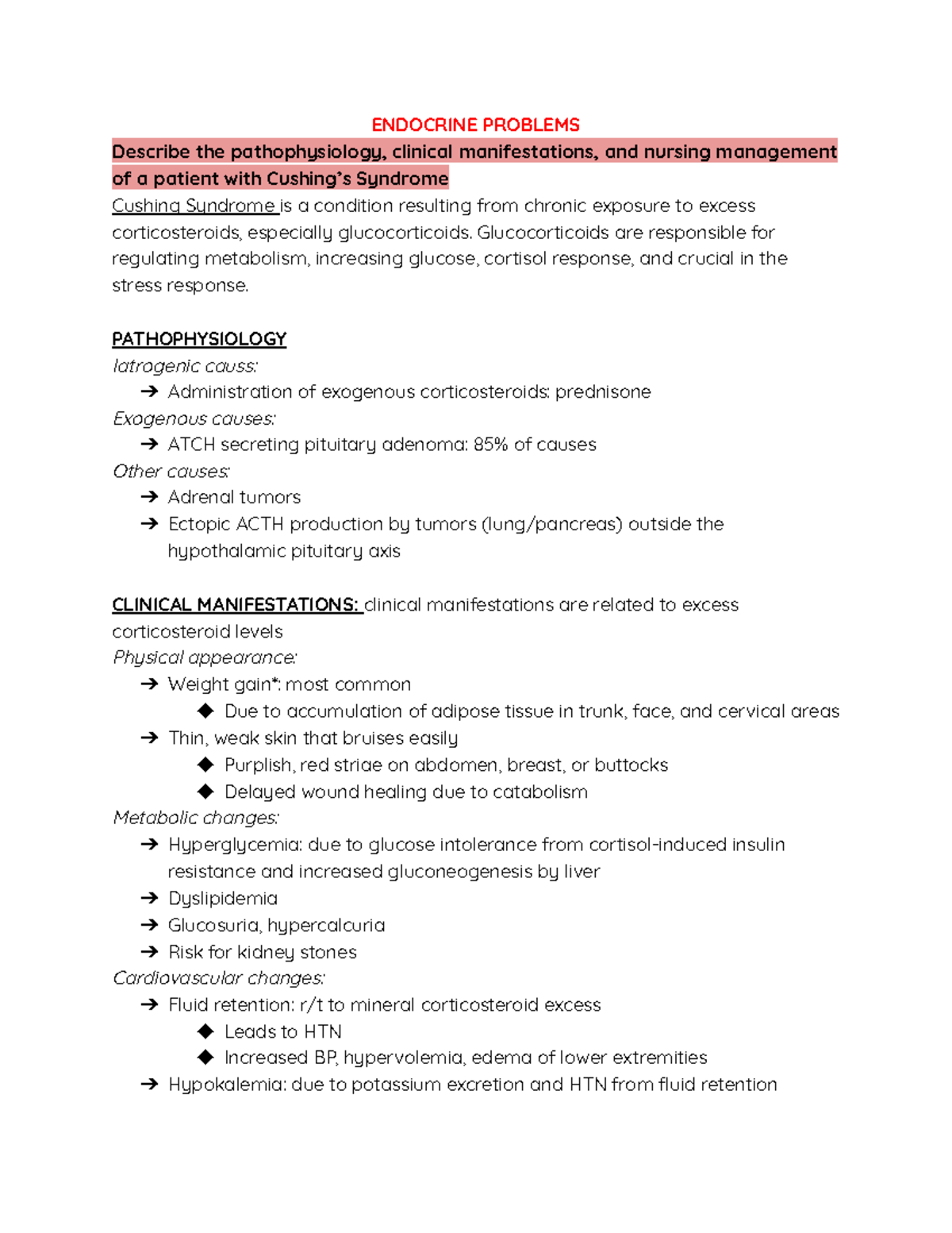 N376 EXAM 3 Study Guide - ENDOCRINE PROBLEMS Describe the ...
