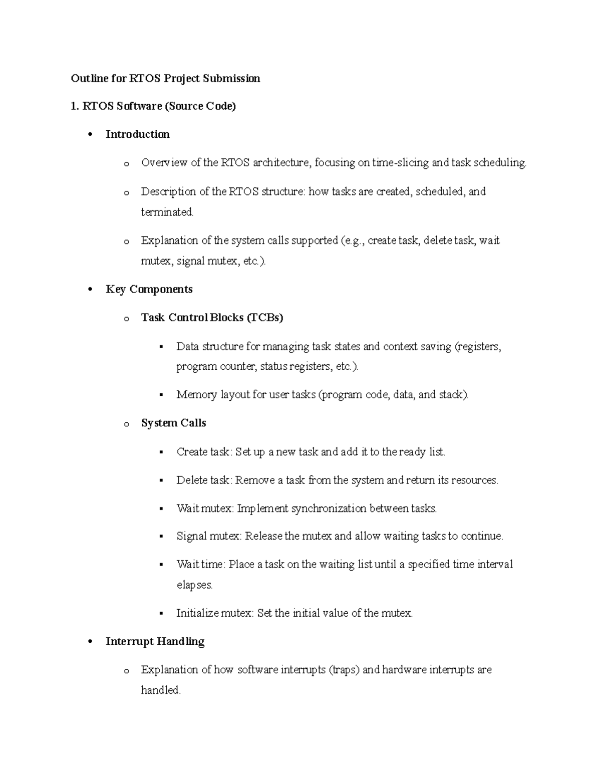 Outline for RTOS Project Submission - RTOS Software (Source Code ...
