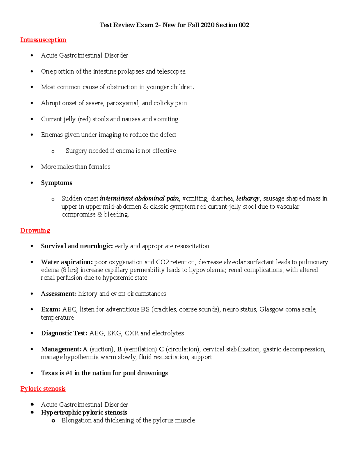 PEDS Exam 2 Review - Key Concepts for Spring 2020 - Studocu