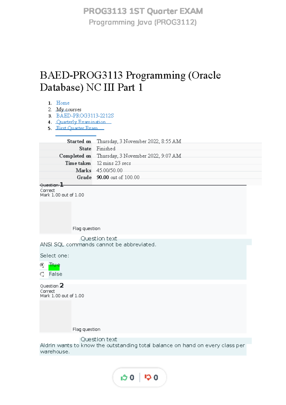 PROG3113-1st Quarter Exam Review: Key SQL Questions & Answers - Studocu