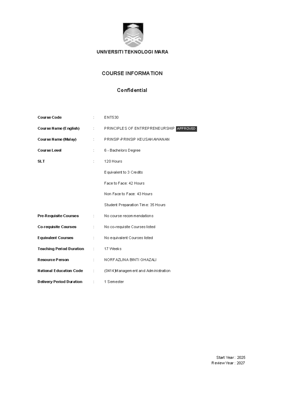 ENT530 Principles of Entrepreneurship Course Overview (May 2025) - Studocu