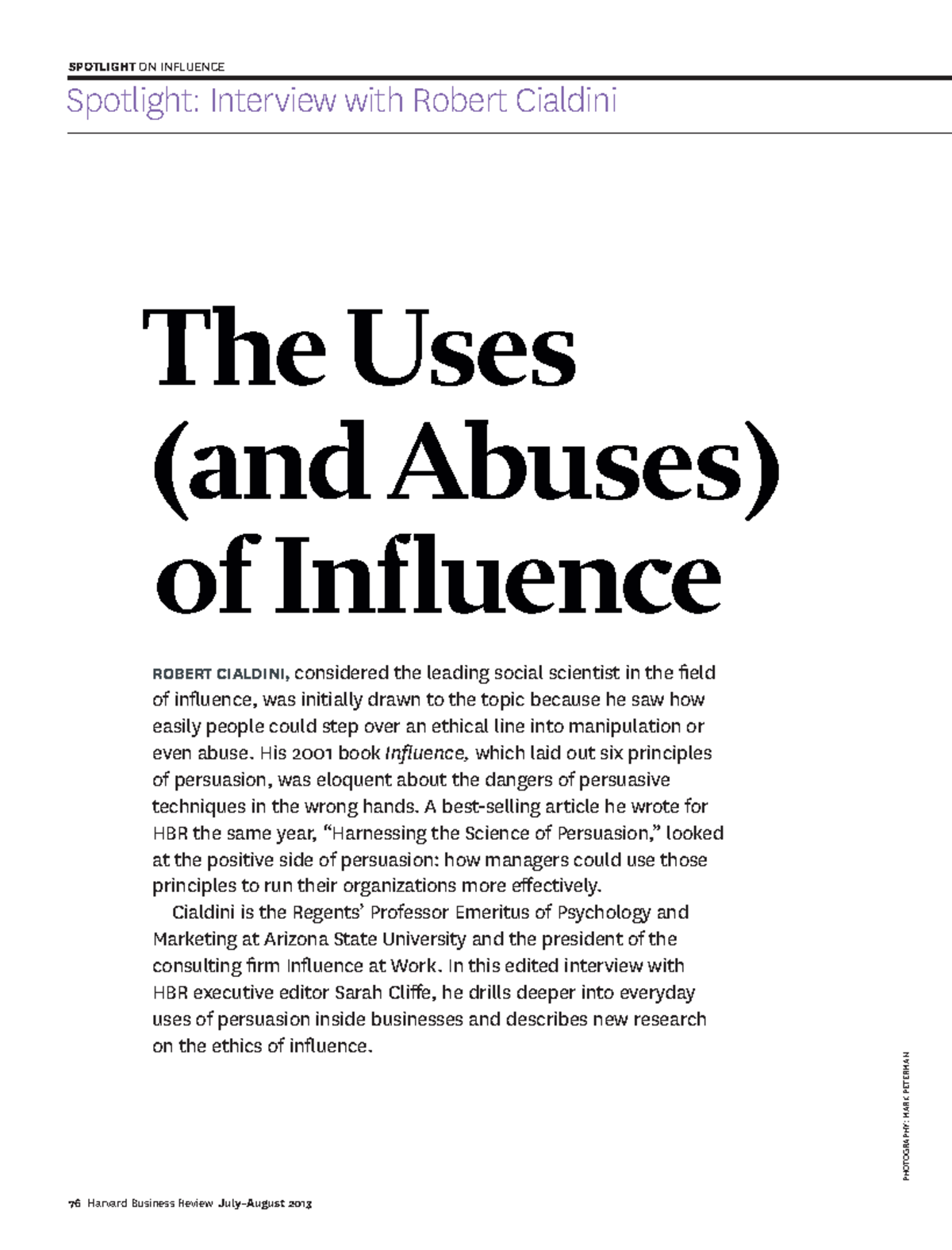 The Uses and Ethical Considerations of Influence (HBR Article, 2013 ...