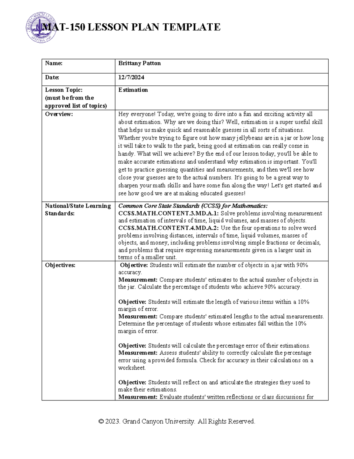 MAT-150 Lesson Plan Template 2 - MAT-150 LESSON PLAN TEMPLATE Name ...