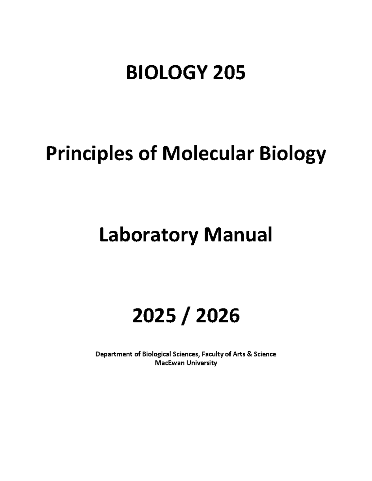 BIOL 205 Principles of Molecular Biology Lab Manual 2025-2026 - Studocu