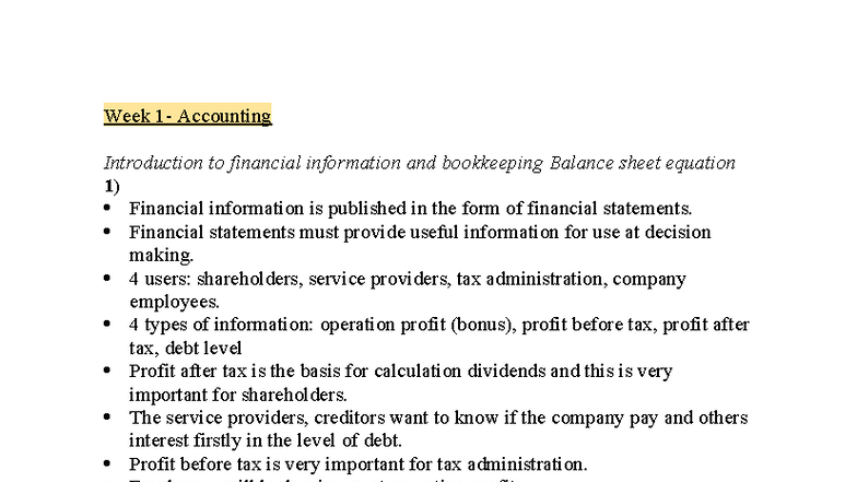 Week 1 - Accounting Notes: Introduction to Financial Information ...
