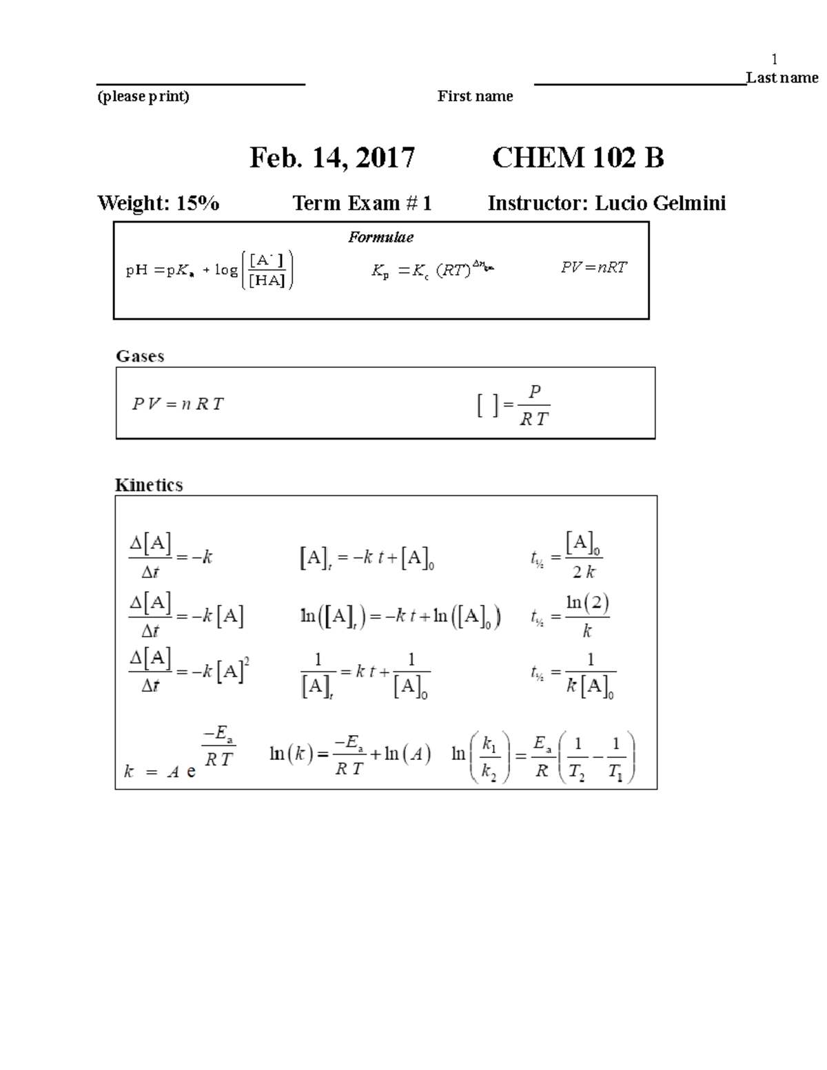CHEM 102 B MIDTERM Exam Q&A - Study Guide for 13 Feb 2017 - Studocu