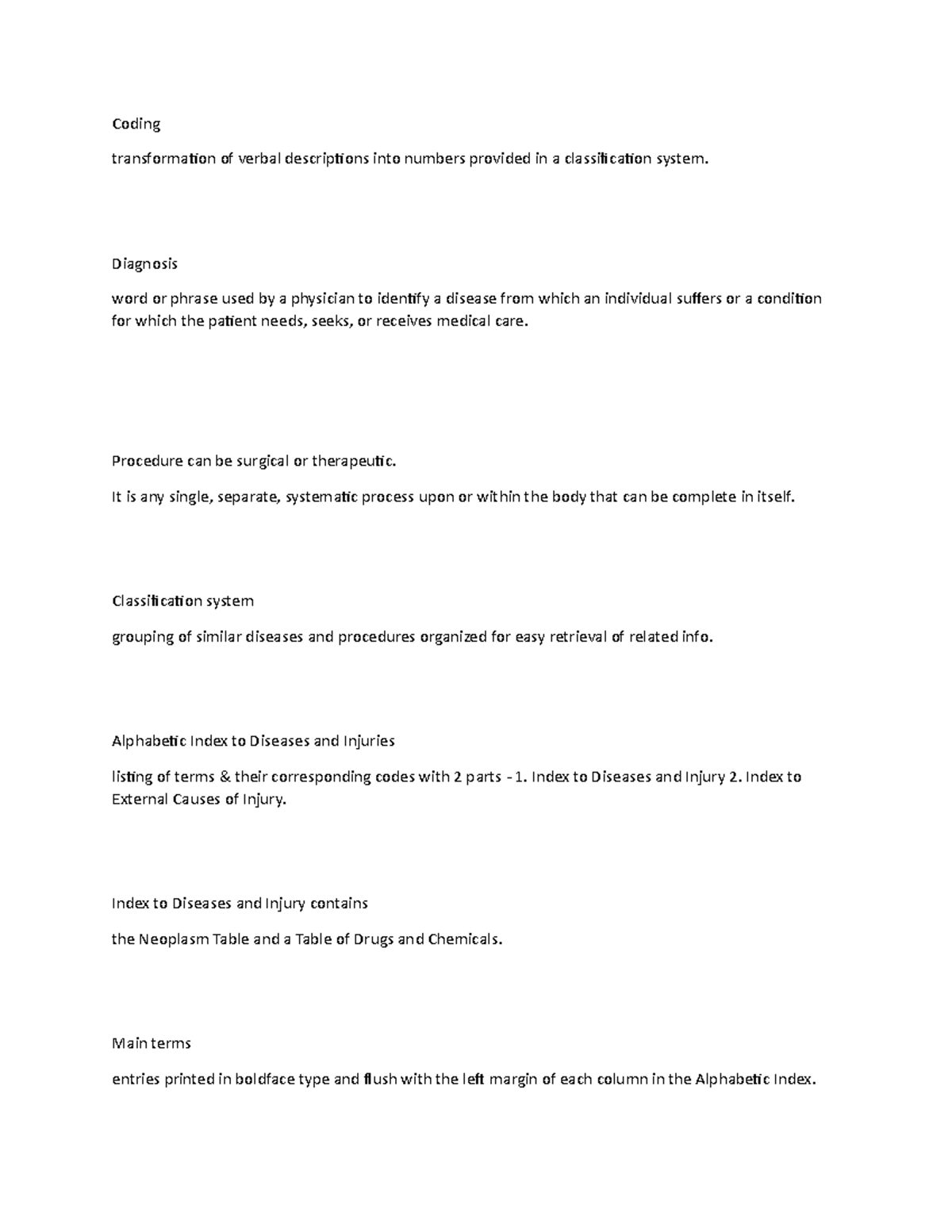 Medical terms for coding - Coding transformation of verbal descriptions ...