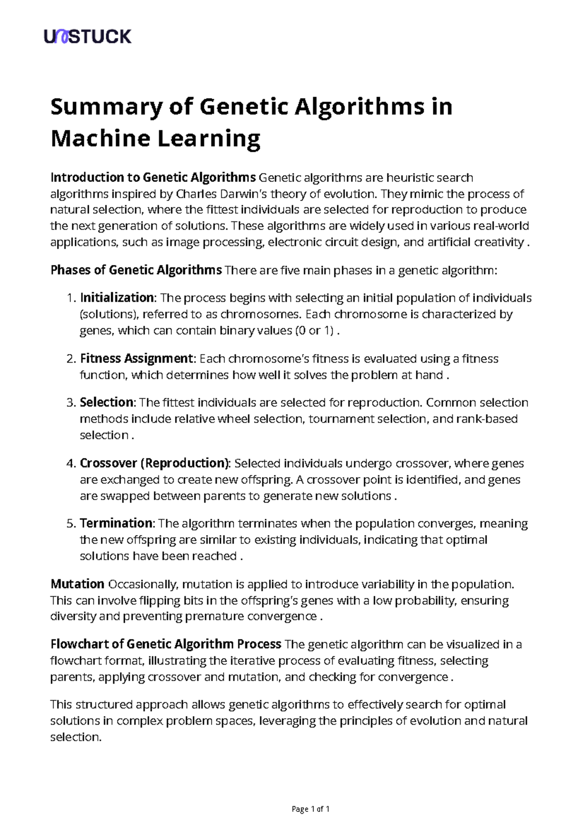 soft computing in Cs - Page 1 of 1 Summary of Genetic Algorithms in ...
