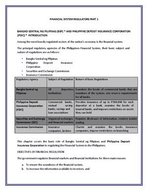 Rationale IN Studying Financial Markets AND Institutions - CHAPTER 1 ...