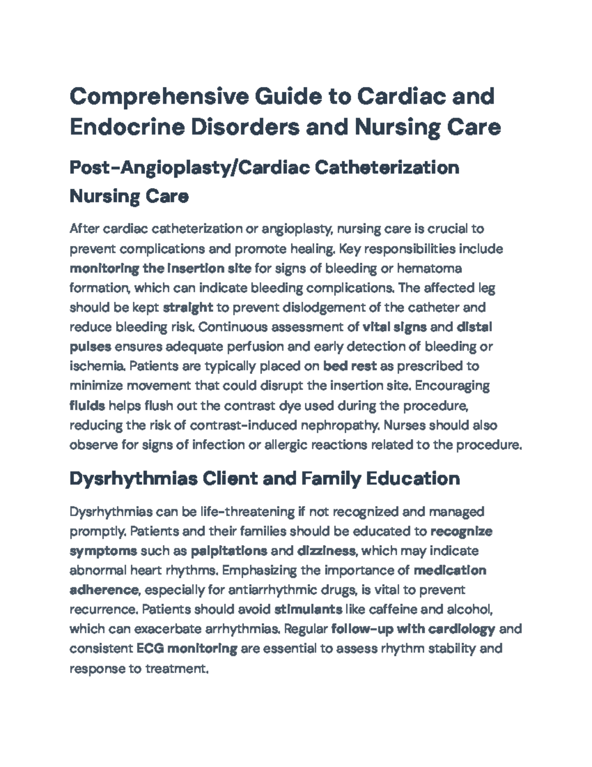Comprehensive Nursing Care for Cardiac & Endocrine Disorders (NURS 442 ...