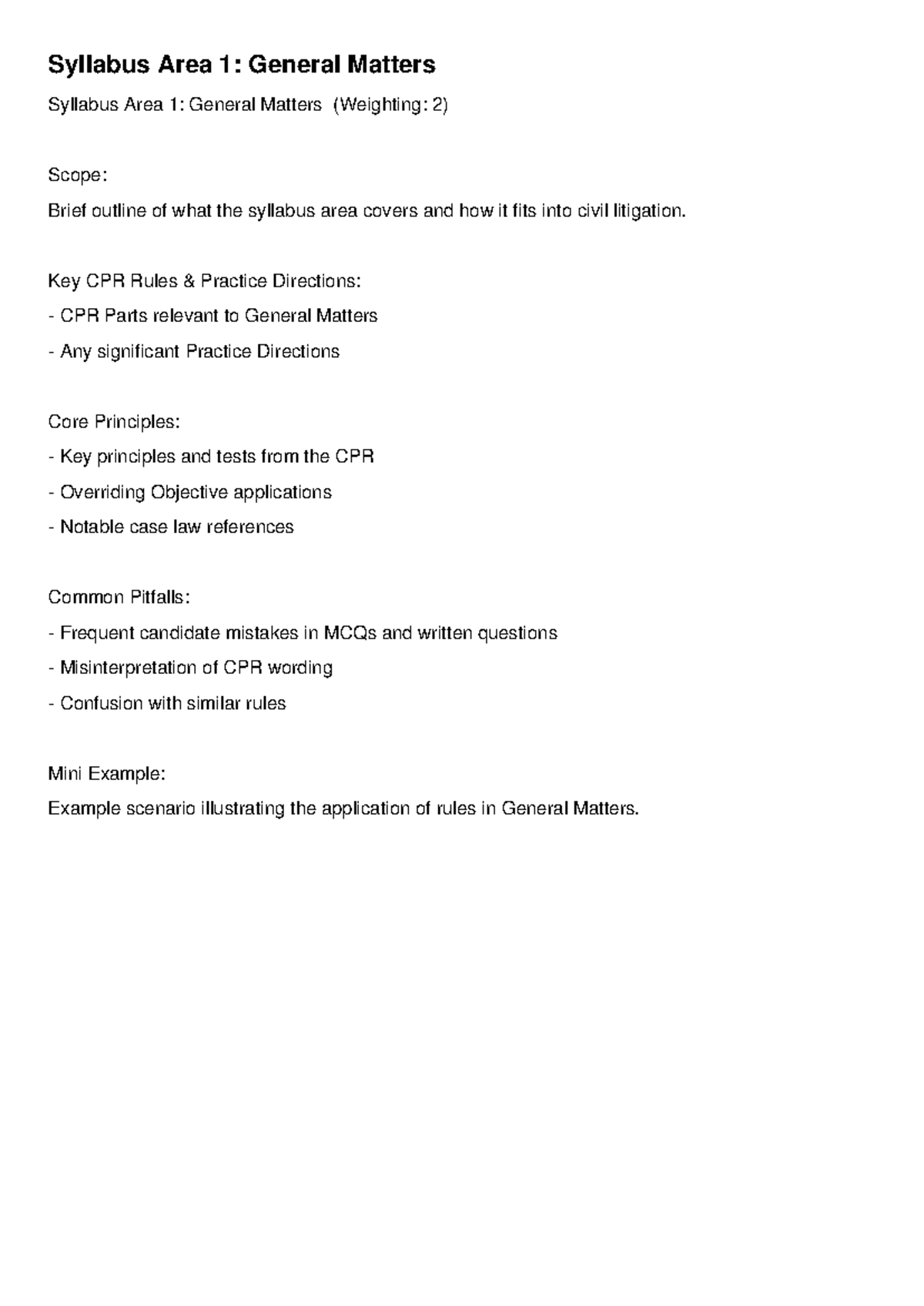 BPC Civil Litigation Syllabus Overview: Key Areas & Principles - Studocu