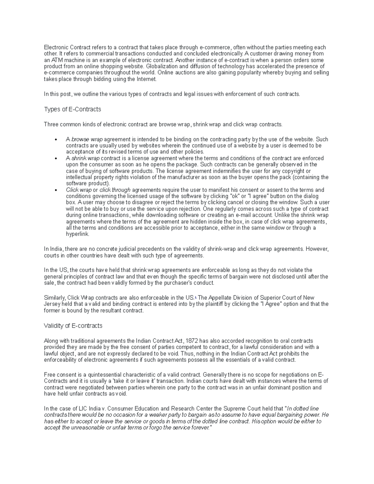 Electronic Contract - Law - Electronic Contract refers to a contract ...