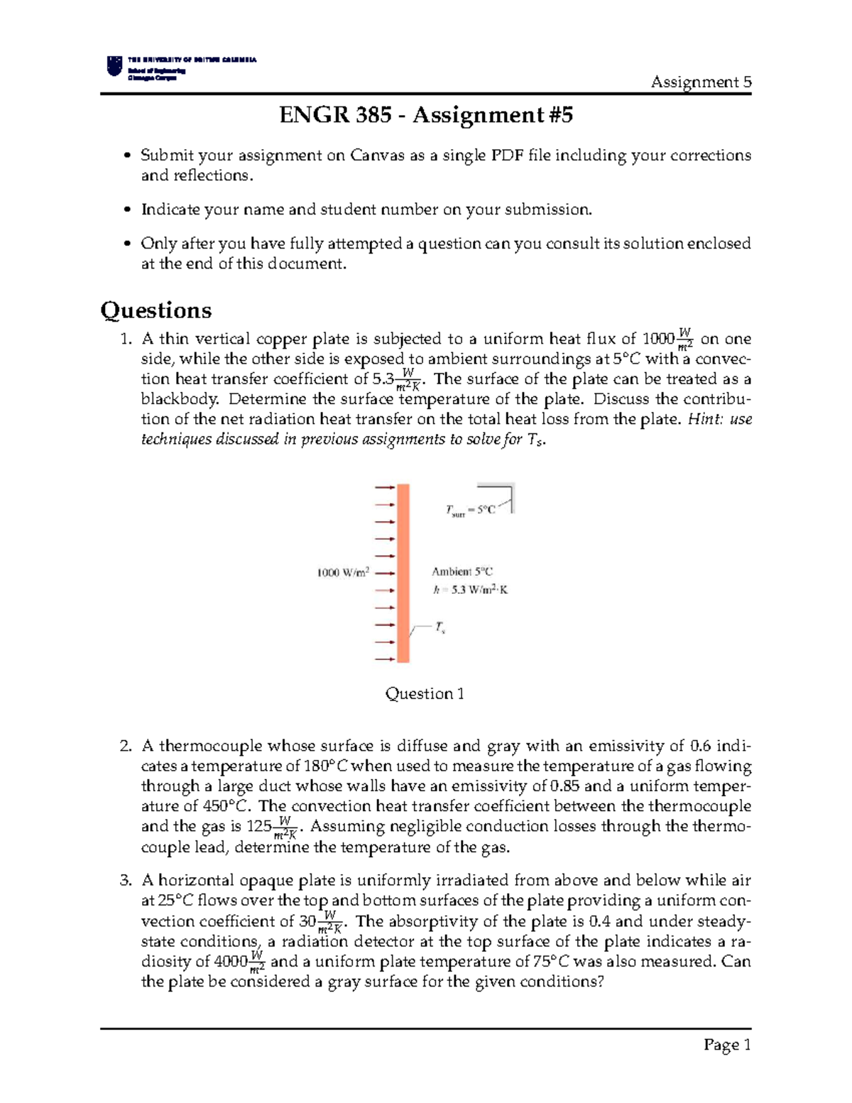 ENGR 385 Assignment 5: Heat Transfer Analysis and Solutions - Studocu
