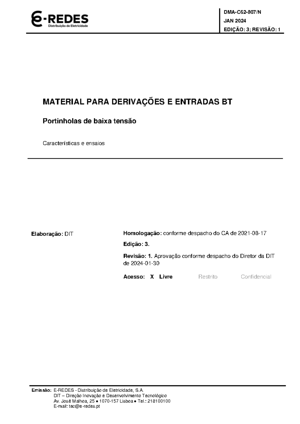 DMA-C62-807 Ed3 Rev1: Material para Portinholas de Baixa Tensão - Studocu