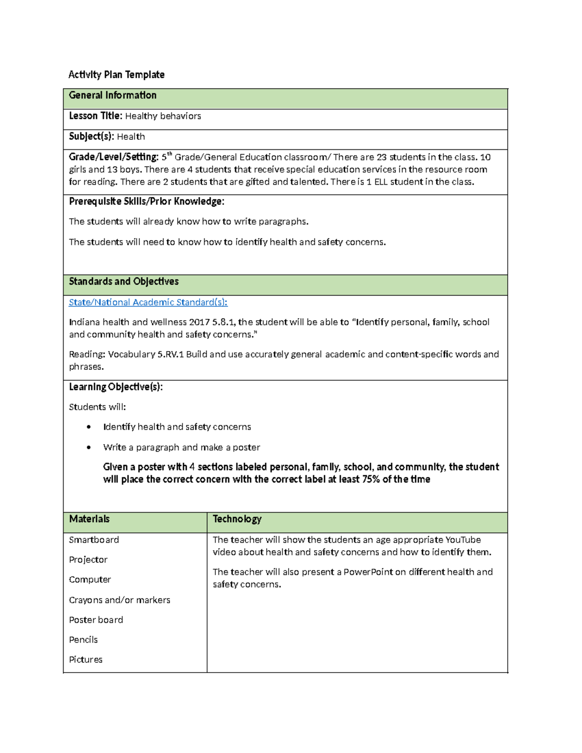 task 2 passed!! - Activity Plan Template General Information Lesson ...