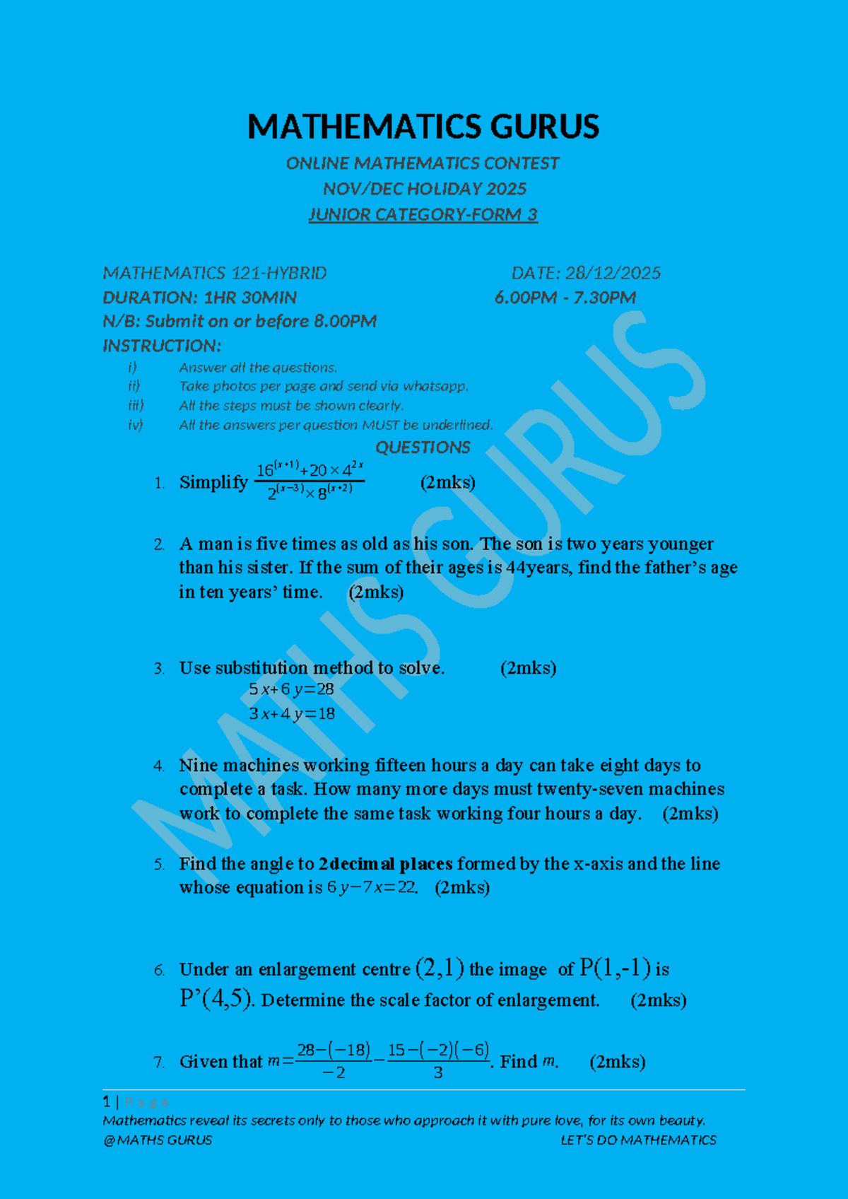 MATHEMATICS GURUS JUNIOR CONTEST 2025 - 1HR 30MIN - Studocu
