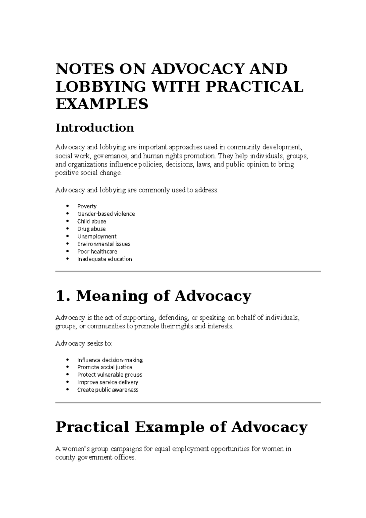Module 3: Advocacy and Lobing Notes with Practical Examples - Studocu
