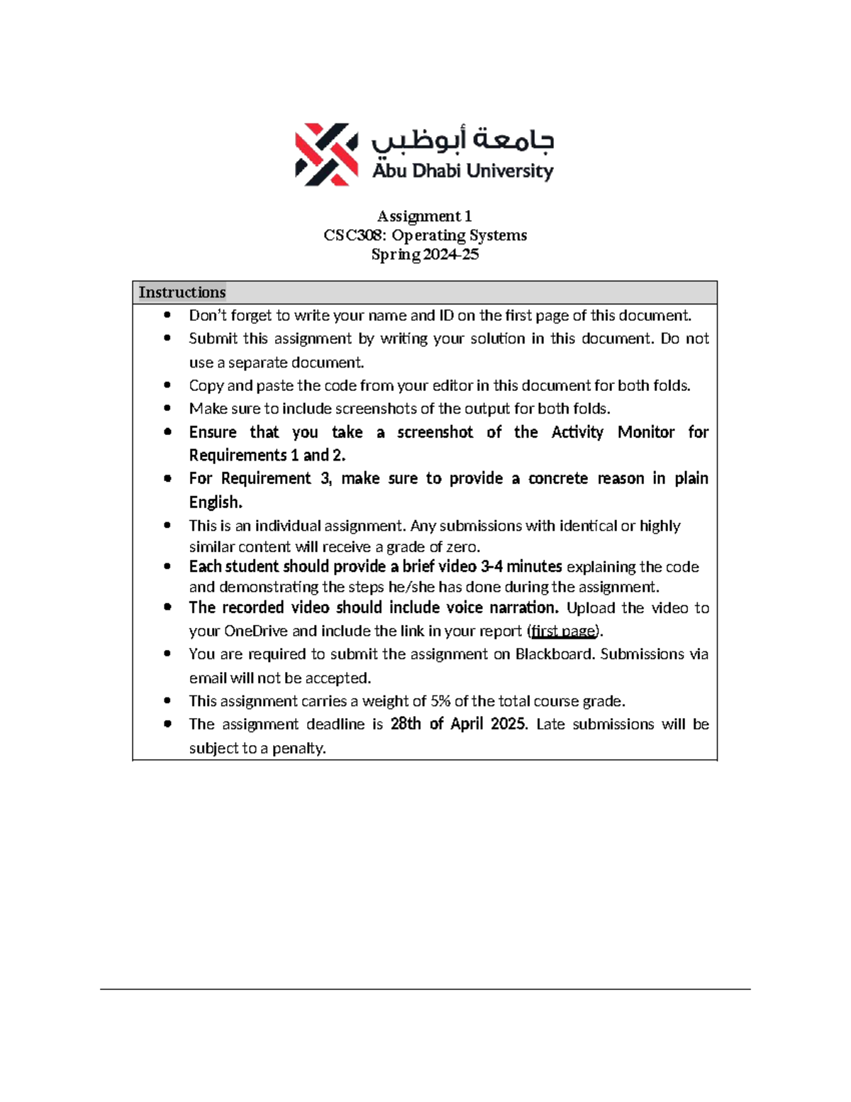 CSC308 Assignment 1: Operating Systems - Spring 2025 Instructions and ...