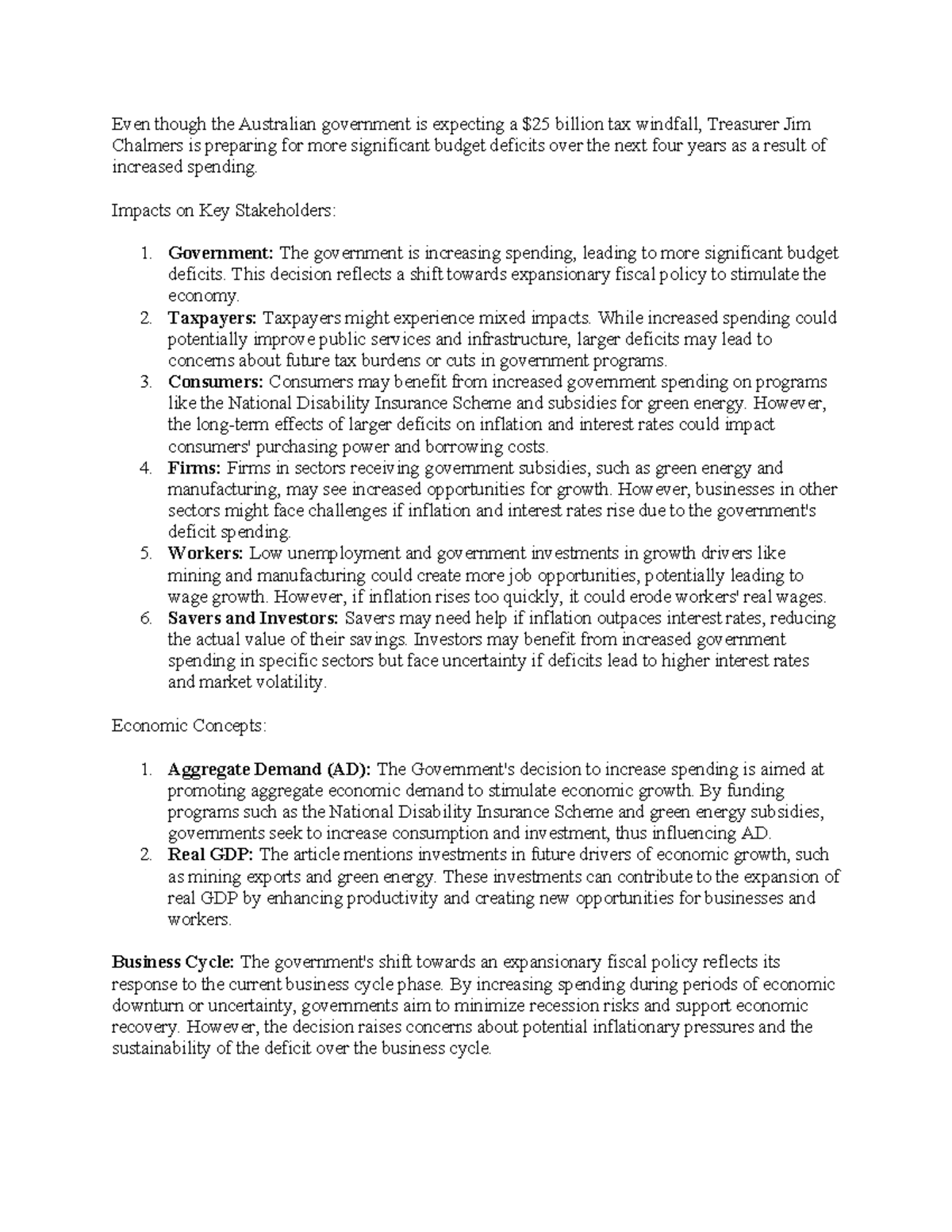 Final economic - subsist - Even though the Australian government is ...