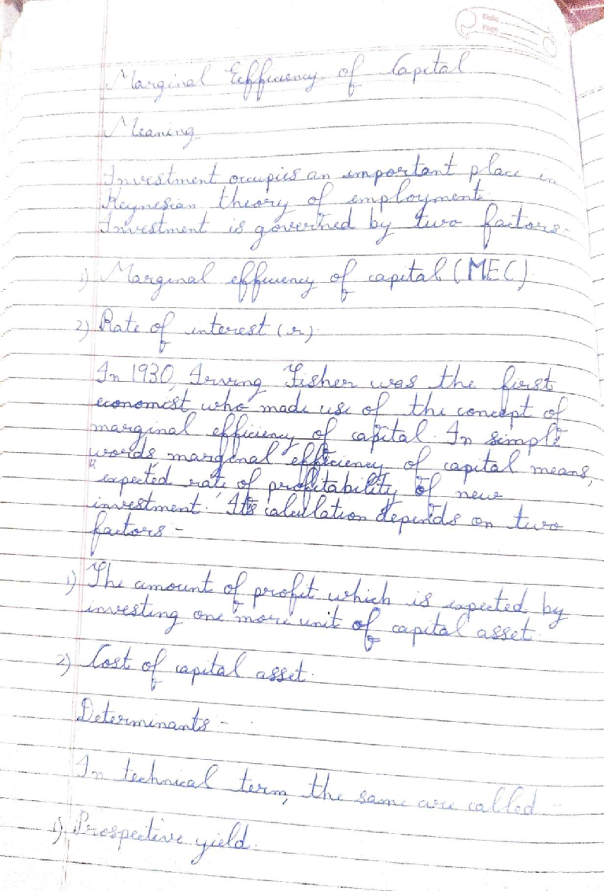Marginal Efficiency of Capital Notes - SP 100 MH - Studocu