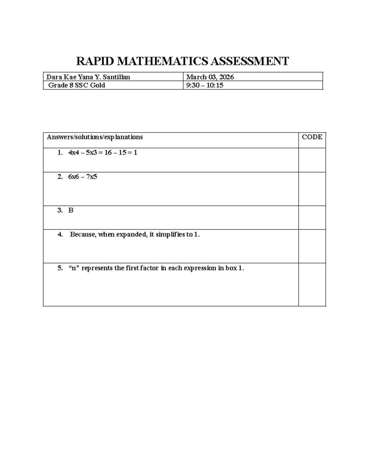 RAPID MATHEMATICS ASSESSMENT GRADE 8 SSC GOLD MARCH 2026 - Studocu