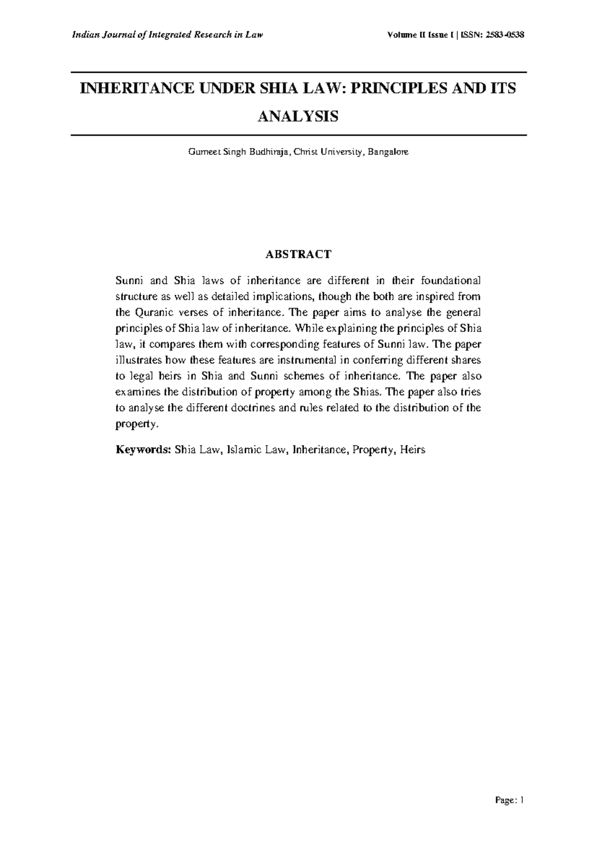 Principles and Analysis of Inheritance Under SHIA LAW - Course Code ...