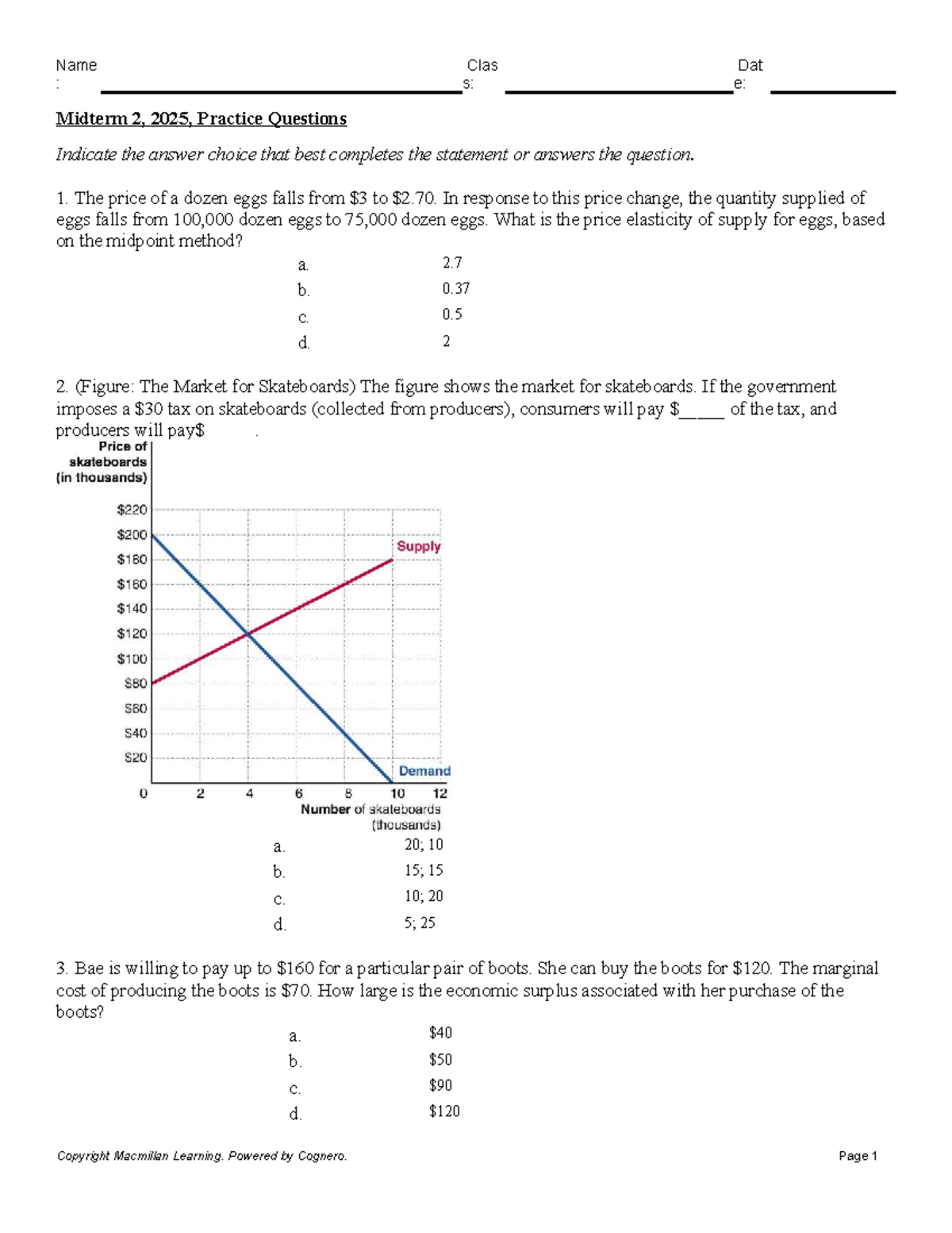 Midterm 2 (2025) Practice Questions for Economics - Studocu