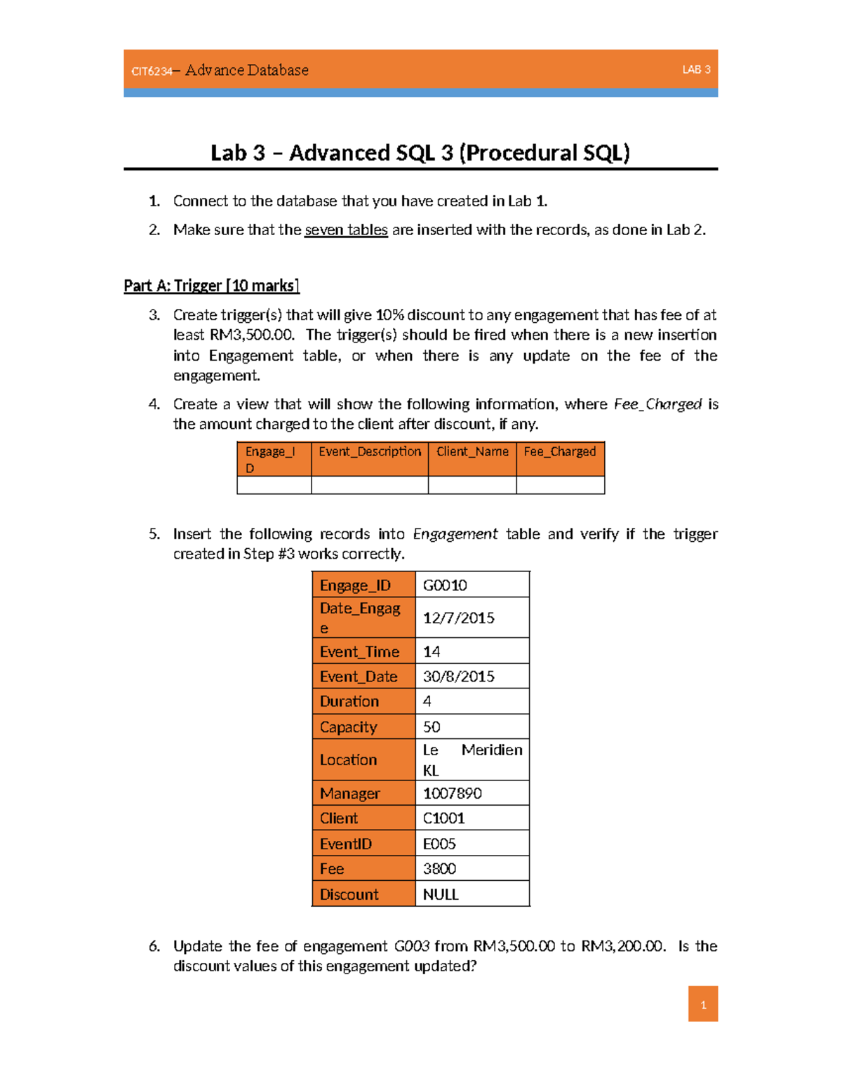 Lab 3 - Advanced SQL Procedures and Triggers (DB Course Code) - Studocu