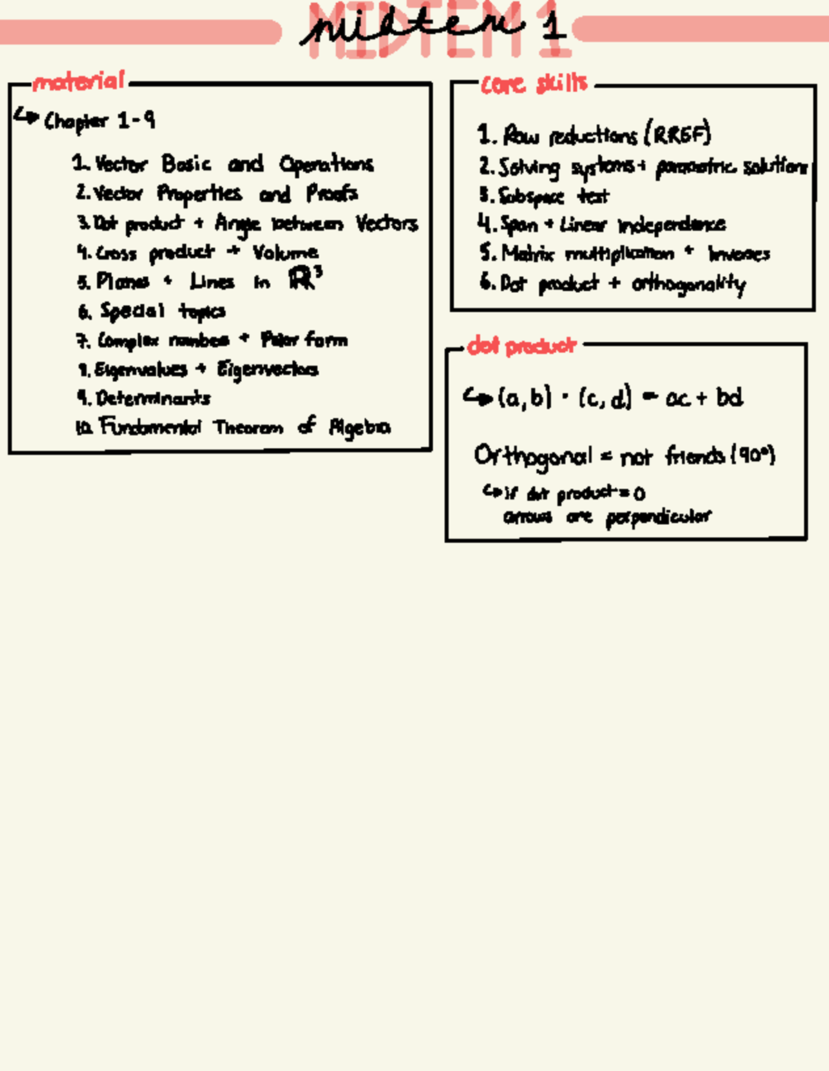 Linear Algebra 2 - Midterm 1 Review: Core Skills & Topics - Studocu